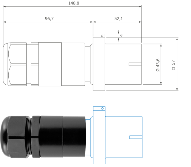 Panel source connector   with standard backshell